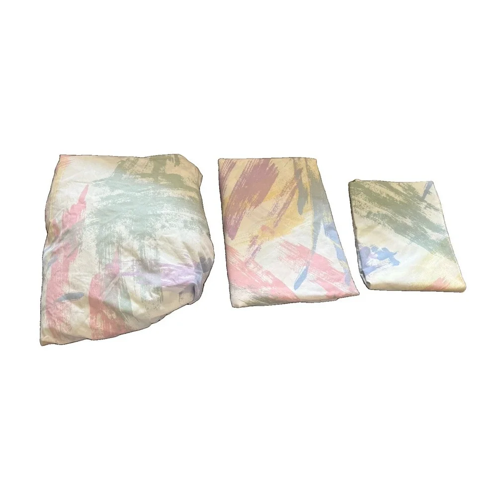 Vintage JCPenney Sheet Set Twin 3pc Set Watercolor Pink Blue Green